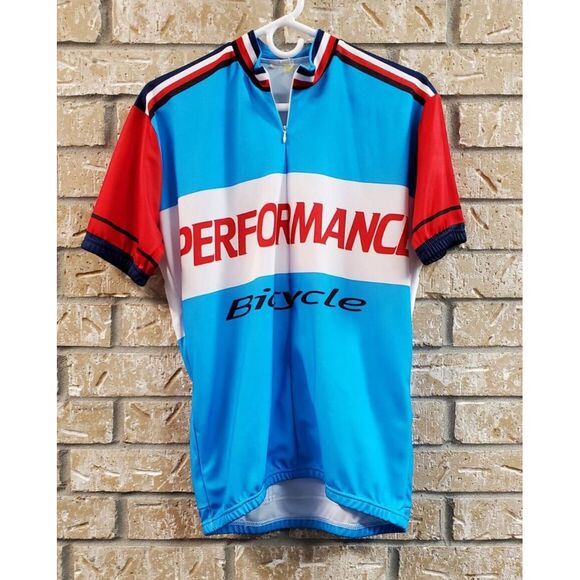 Performance Bicycle Cycling‎ Jersey Shirt Men Size Medium Red White Blue Pockets - Picture 1 of 6